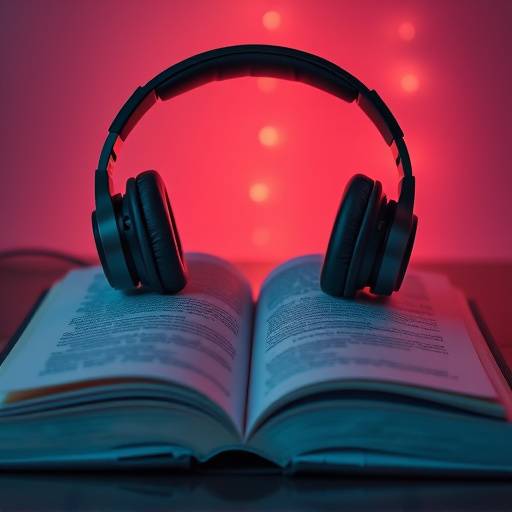 Offenes Buch mit Kopfhörern, Symbol für Hörbuchproduktion